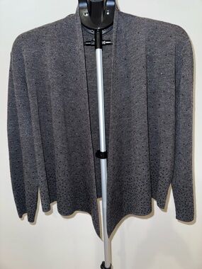 Eileen Fisher Dark Charcoal Open-Front Angled Embellished Cardigan - Size L